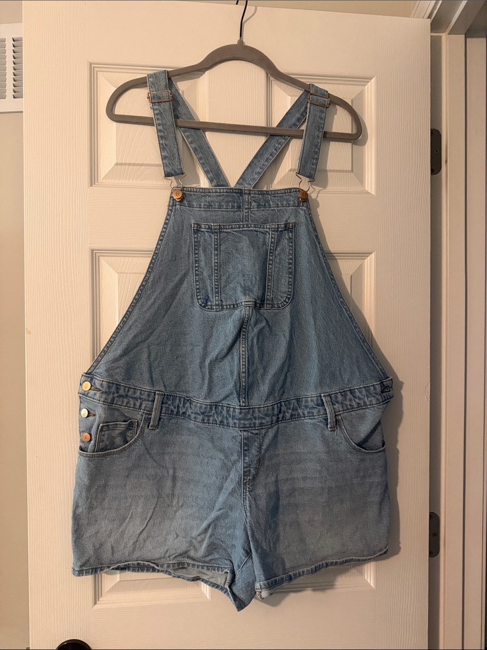 Isabel Maternity by Ingrid & Isabel Light Blue Denim Overall Shorts